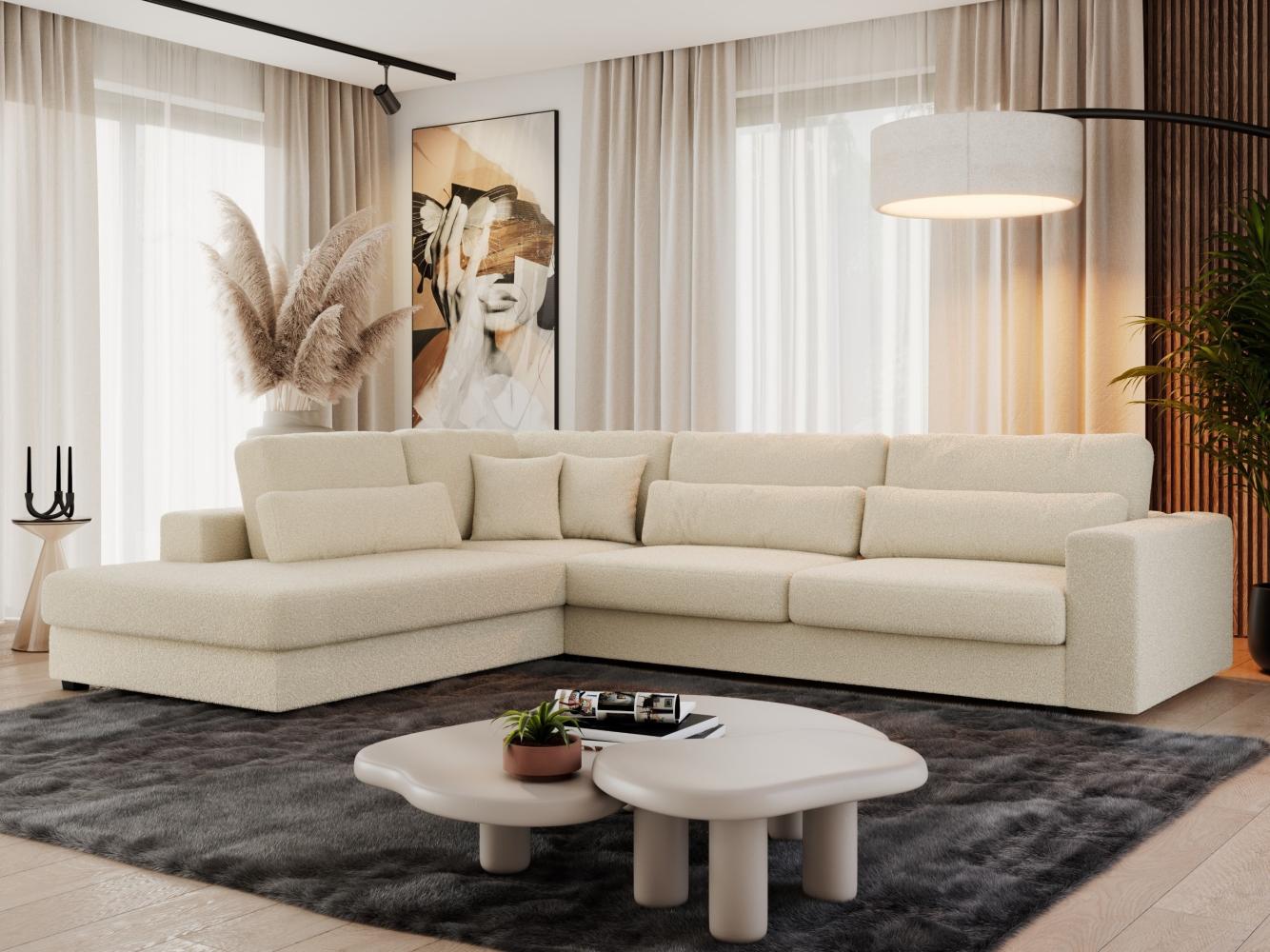Freistehendes Ecksofa mit lose Kissen, L-form - SAVONA - links - Beige Boucle Bild 1