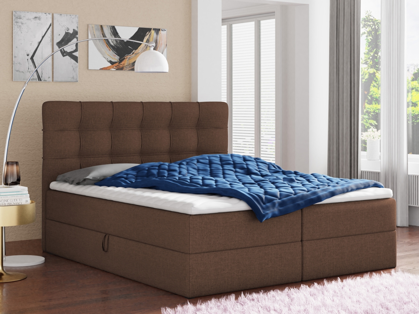 Boxspringbett Best mit 2 Bettkästen, Doppelbett mit Bonell-Matratze und Topper, Polsterbett, Bett (Braun (Inari 24), 140 x 200 cm) Bild 1