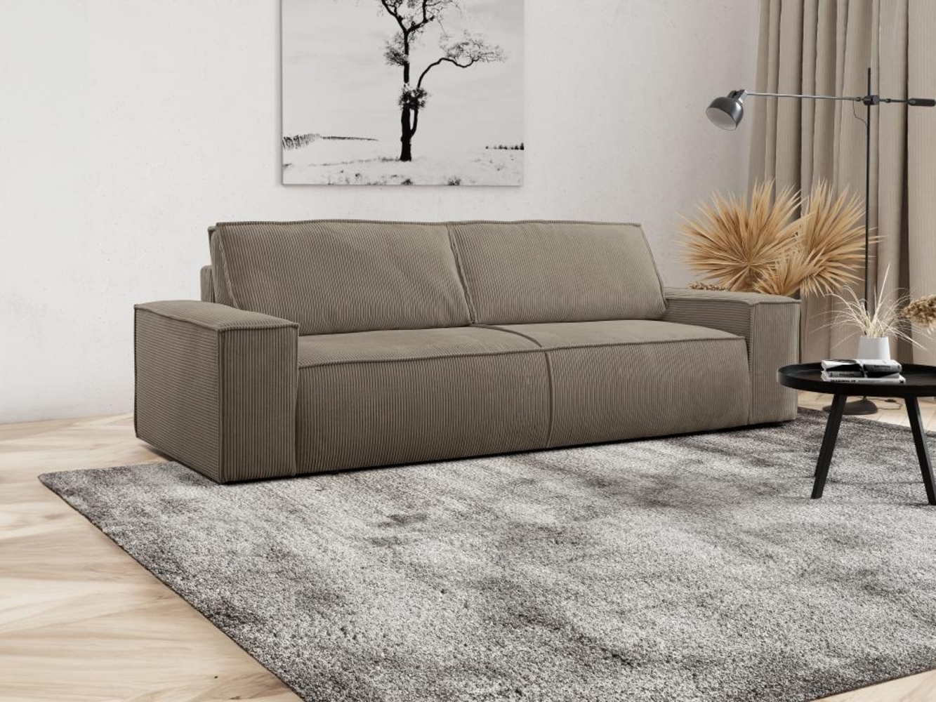 Vente-unique - Schlafsofa 4-Sitzer - Cord - Taupe - AMELIA Bild 1