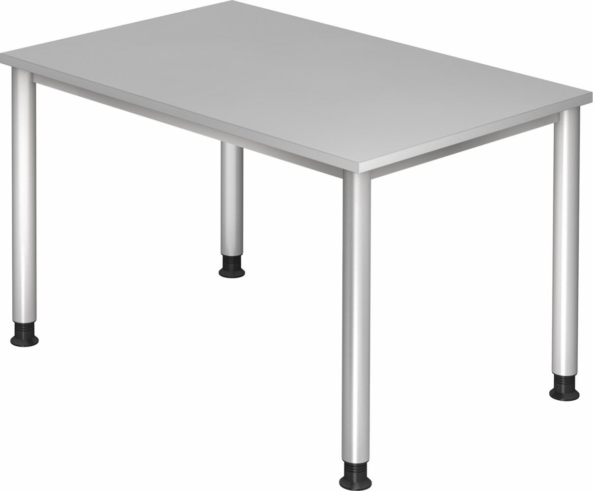 bümö höhenverstellbarer Schreibtisch H-Serie 120x80 cm in grau, Gestell in Silber - PC Tisch klein für's Büro manuell höhenverstellbar, Computertisch verstellbar, HS-12-5 Bild 1