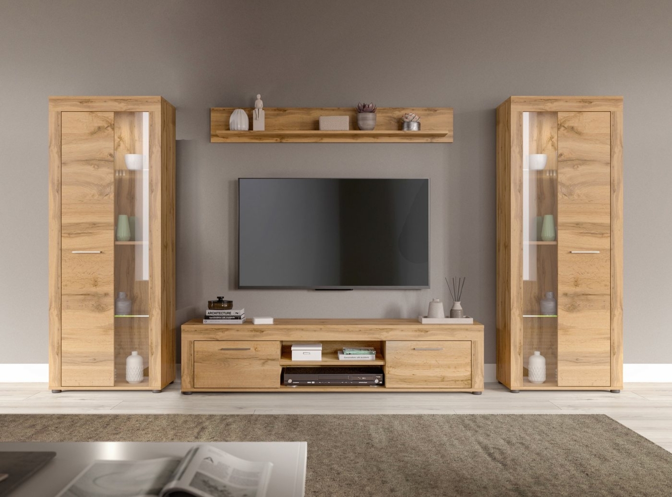 INOSIGN Wohnzimmer-Set Aosta, Breite 310cm, best. aus: 2x Vitrine, Lowboard, Wandboard, Wohnwand, Kombination, Anbauwand, Möbel Set, Schrankwand, Möbel Kombi Bild 1