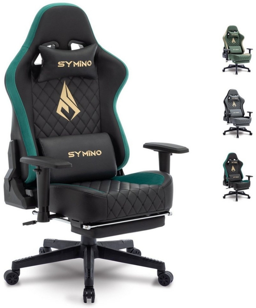 symino Gaming-Stuhl Ergonomischer Bürostuhl aus PU-Leder mit 3D-Armlehnen und Fußstütze, hoch atmungsaktiv, verstellbare Armlehnen und Rückenlehne, schwarz Bild 1