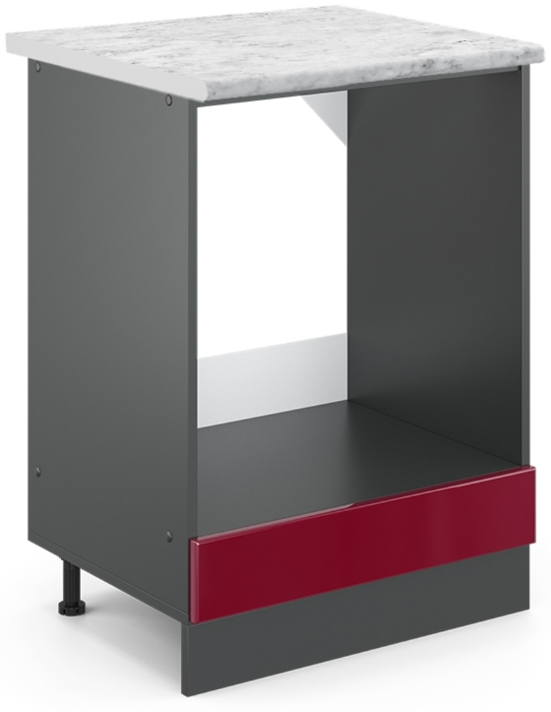 Herdumbauschrank R-Line Rot Hochglanz 60 cm AP Marmor Vicco Bild 1