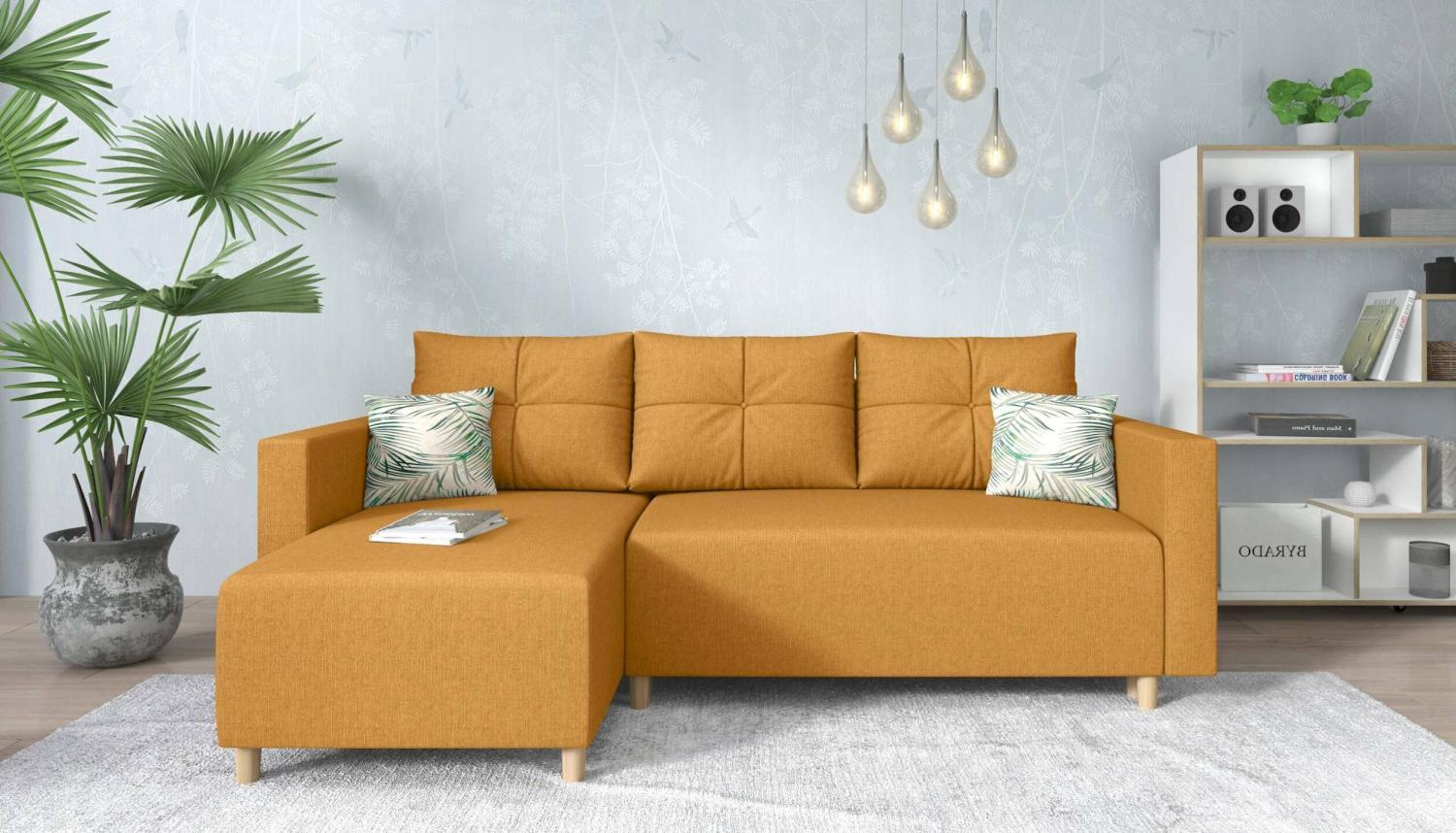 Stylefy Lamone Ecksofa Strukturstoff Gelb Links Bild 1