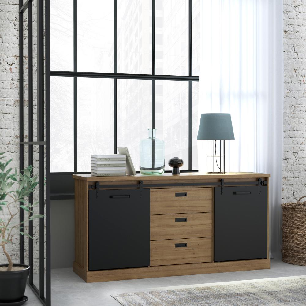 FORTE Kaszimiro Sideboard, Holzwerkstoff, Braun/Schwarz, 173,3 x 88,2 x 52 cm Bild 1