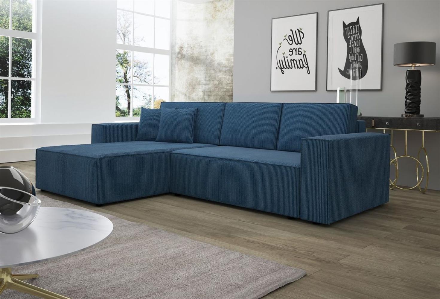 Ecksofa Schlafsofa Sofa CONOR Stoff Marineblau Ottomane Links Bild 1