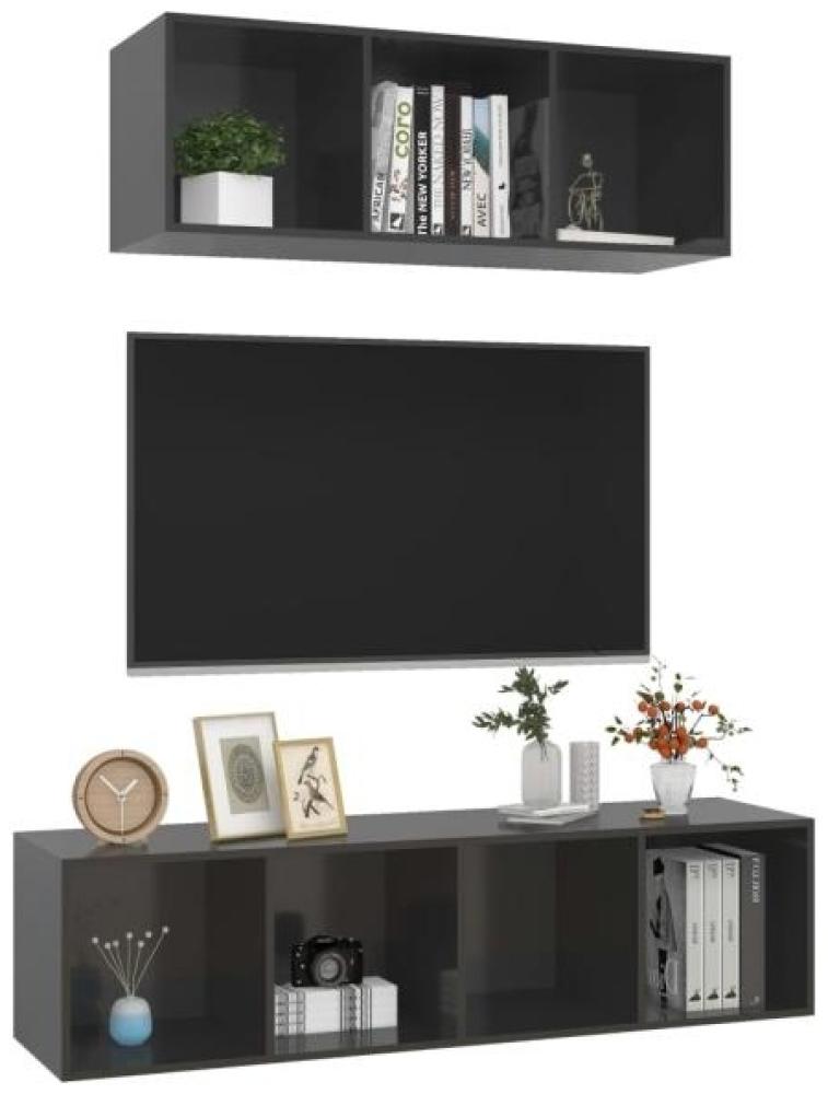 vidaXL 2-tlg. TV-Schrank-Set Hochglanz-Grau Spanplatte [3079798] Bild 1