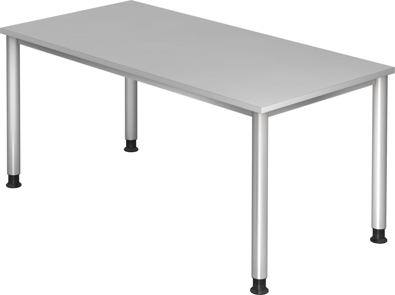 bümö höhenverstellbarer Schreibtisch H-Serie 160x80 cm in grau, Gestell in Silber - PC Tisch für's Büro manuell höhenverstellbar, Computertisch verstellbar, HS-16-5 Bild 1