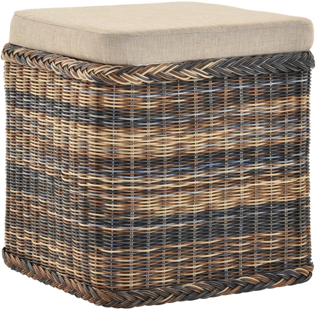 Krines Home Sitztruhe Rattan Wäschekorb Quadratisch Wäschetruhe Sitz gepolstert Flur-Bank, Aufbewahrungsbox mit Deckel Bad-Hocker Sitzhocker Wäschesammler Bild 1