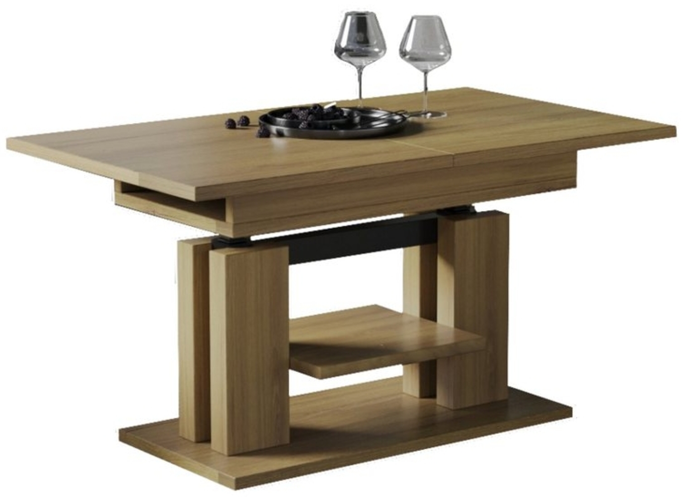 Couchtisch "Iso" 110-170cm, ausziehbar, Couch- & Esstisch, erweiterbar & höhenverstellbar Doppellift (Natur Eiche) Bild 1