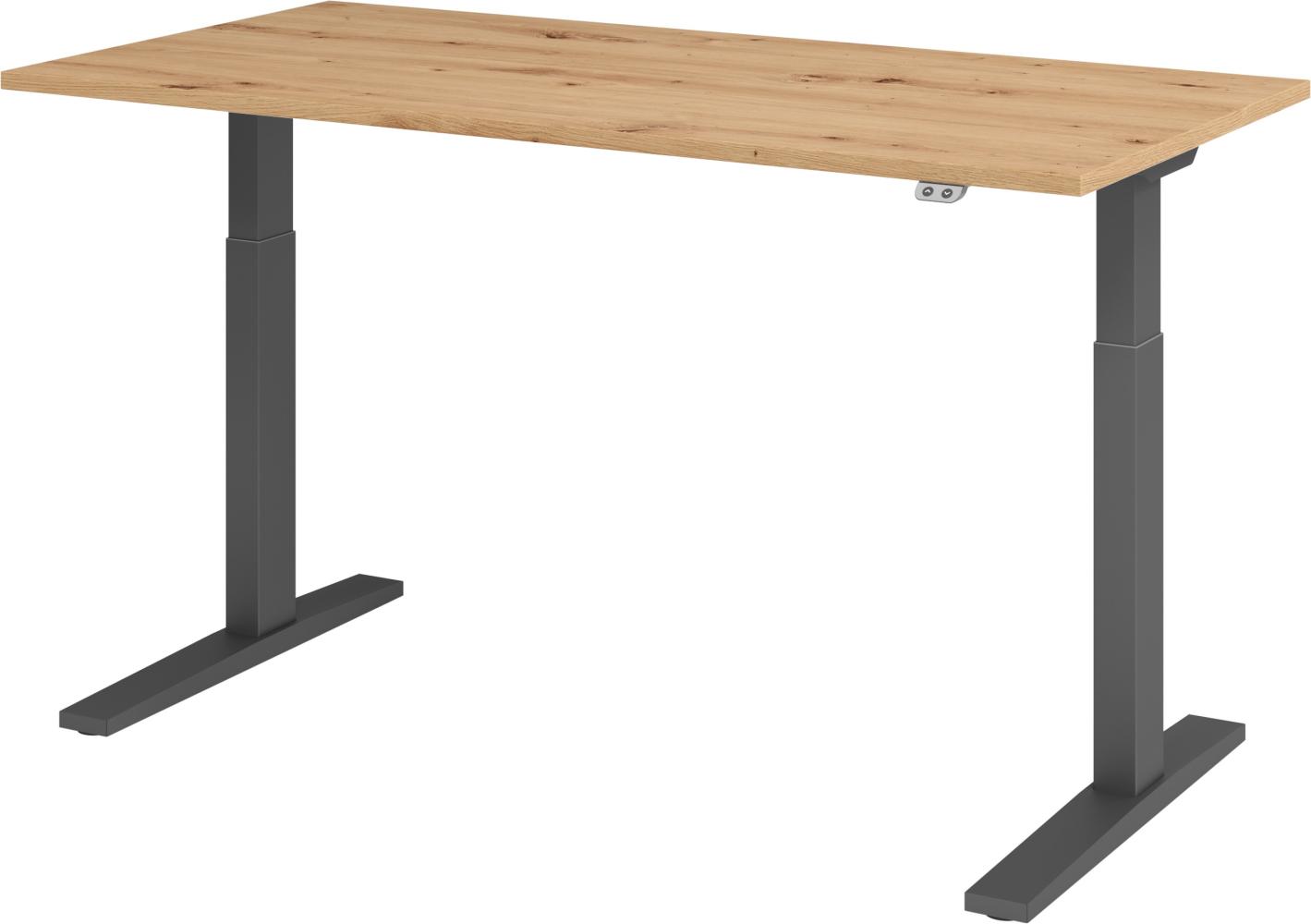 bümö elektrisch höhenverstellbarer Schreibtisch 160x80 cm in Asteiche, Gestell graphit - Schreibtisch höhenverstellbar elektrisch, elektrischer Schreibtisch & Gaming Tisch, XMKA-Serie Bürotisch, XMKA16-R-G Bild 1