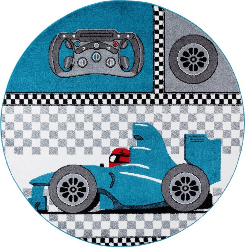 Ayyildiz Teppiche Kinderteppich Kids 460, rund, Höhe: 12 mm, Kurzflor, Motiv Rennwagen Bild 1