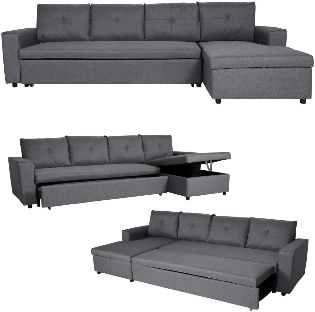 Ecksofa mit Bettkasten HWC-L16, Couch Sofa L-Form Liegefläche links/rechts Nosagfederung Stoff/Textil 290cm ~ dunkelgrau Bild 1