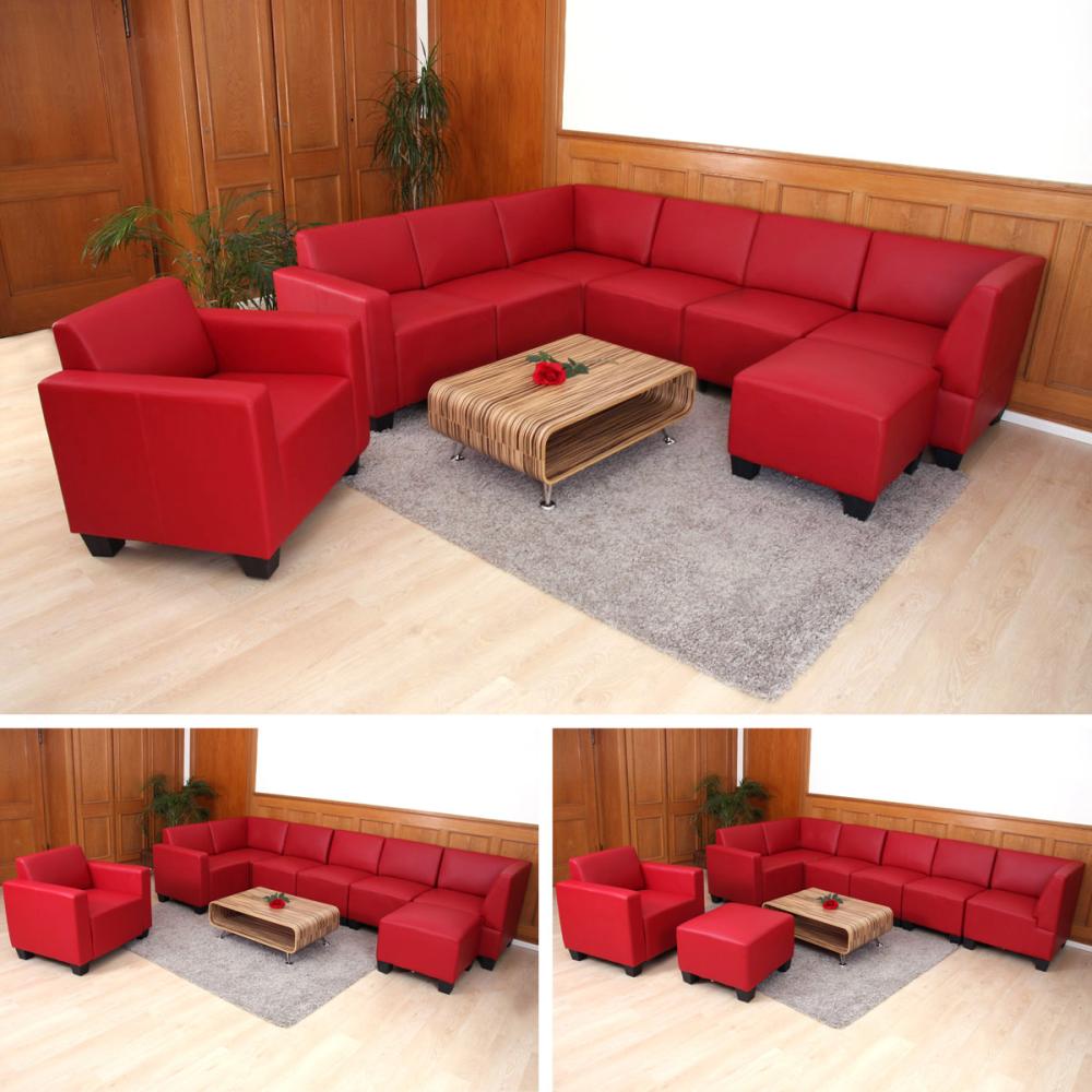 Modular Sofa-System Couch-Garnitur Lyon 6-1-1, Kunstleder ~ rot Bild 1