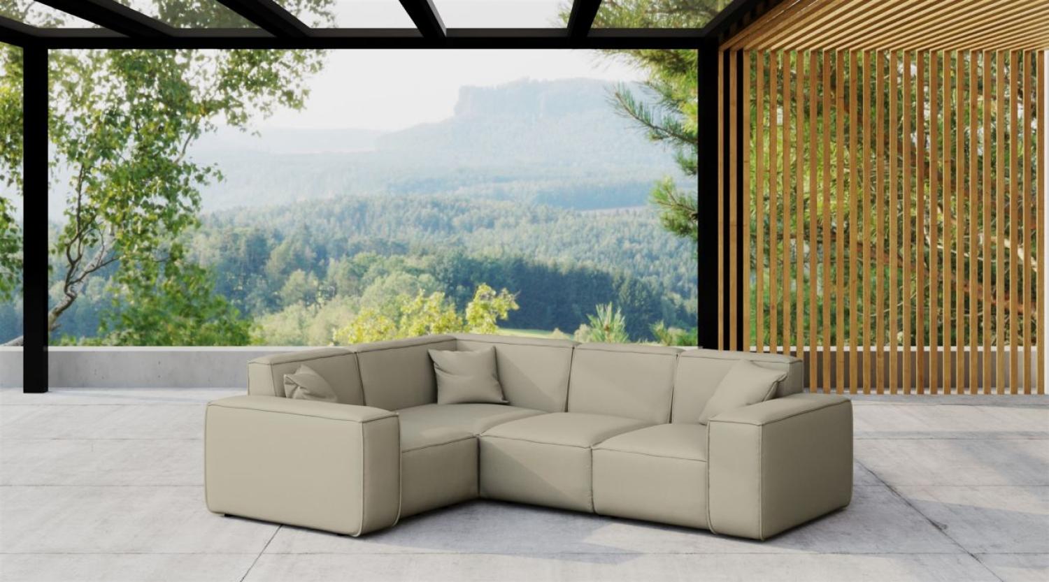 Garten Ecksofa SUMMER wetterfester Stoff NXL Toffee kurzer Schenkel Links Bild 1