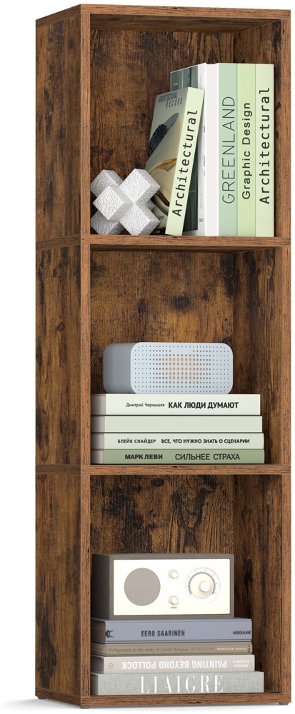 VASAGLE CUSTOS Kollektion - Bücherregal, 3-stöckiges Regal, offenes Aufbewahrungsregal, 24 x 30 x 94,8 cm, für Wohnzimmer, Homeoffice, Schlafzimmer, vintagebraun Bild 1