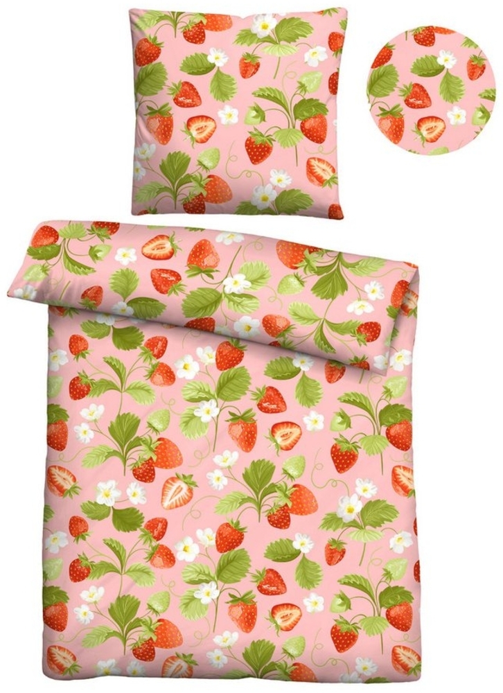 Traumhaft schlafen - Castell - Markenbettwäsche Baumwoll Renforce Bettwäsche 0400908 ERDBEERE, rose, 1x 155x220 cm + 1x 80x80 cm Bild 1