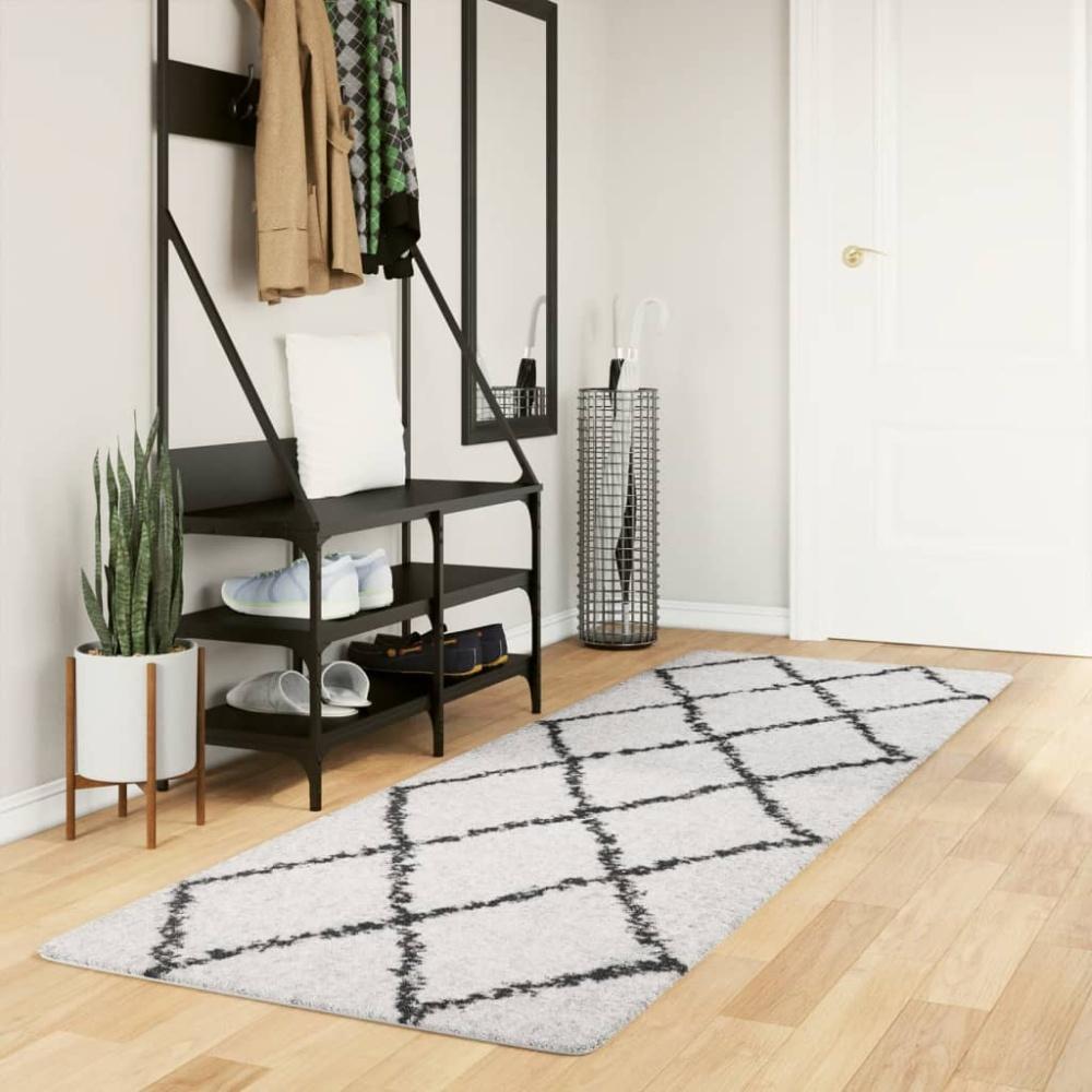 vidaXL Teppich Shaggy Hochflor Modern Creme und Schwarz 80x250 cm 375363 Bild 1