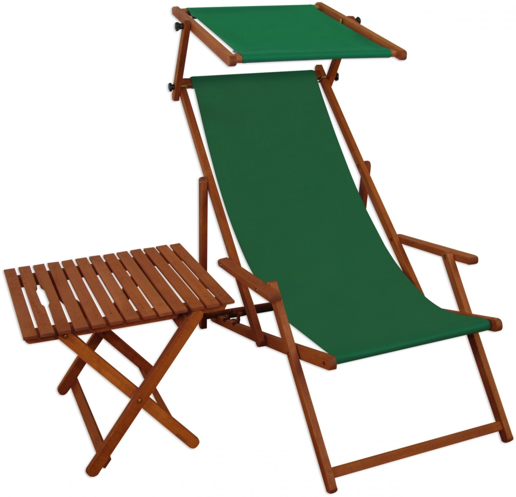 Sonnenliege grün Liegestuhl Sonnendach Tisch Gartenliege Holz Deckchair Strandstuhl 10-304 S T Bild 1