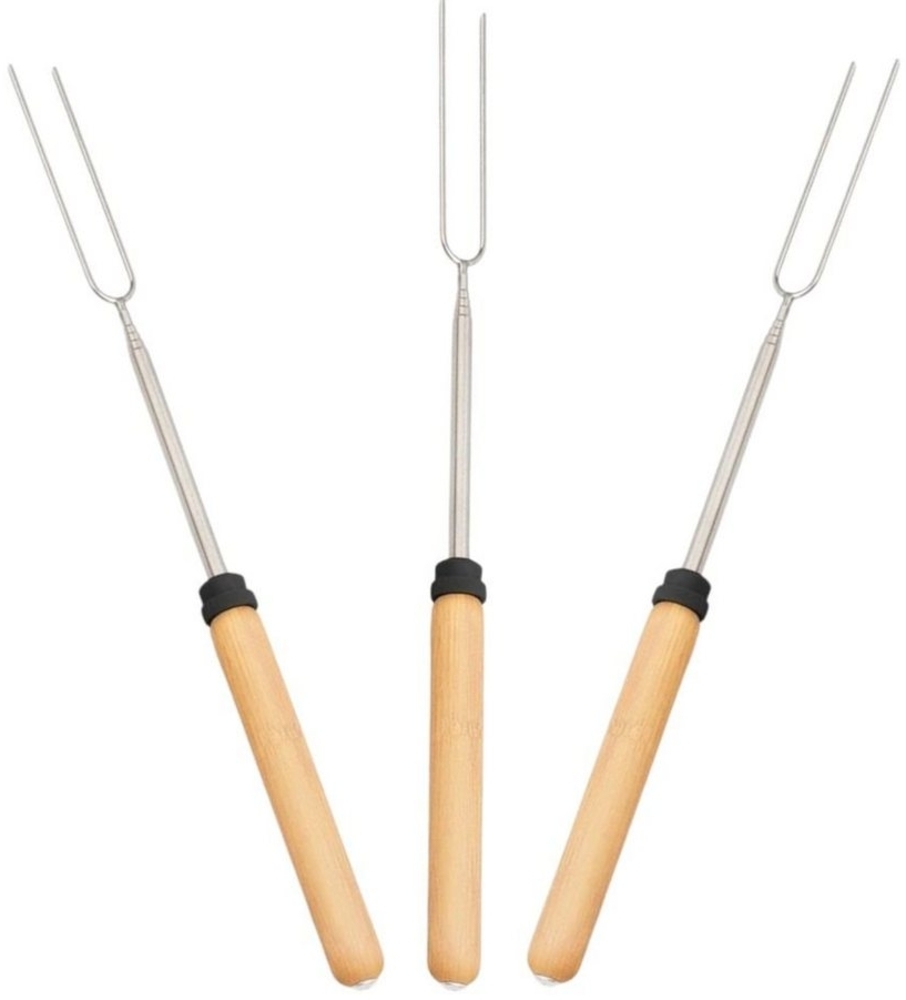 Landmann Teleskop Grillgabel, ausziehbar, 3 Stück, Edelstahl Silber, Bambusgriff, 32 - 86 cm Bild 1