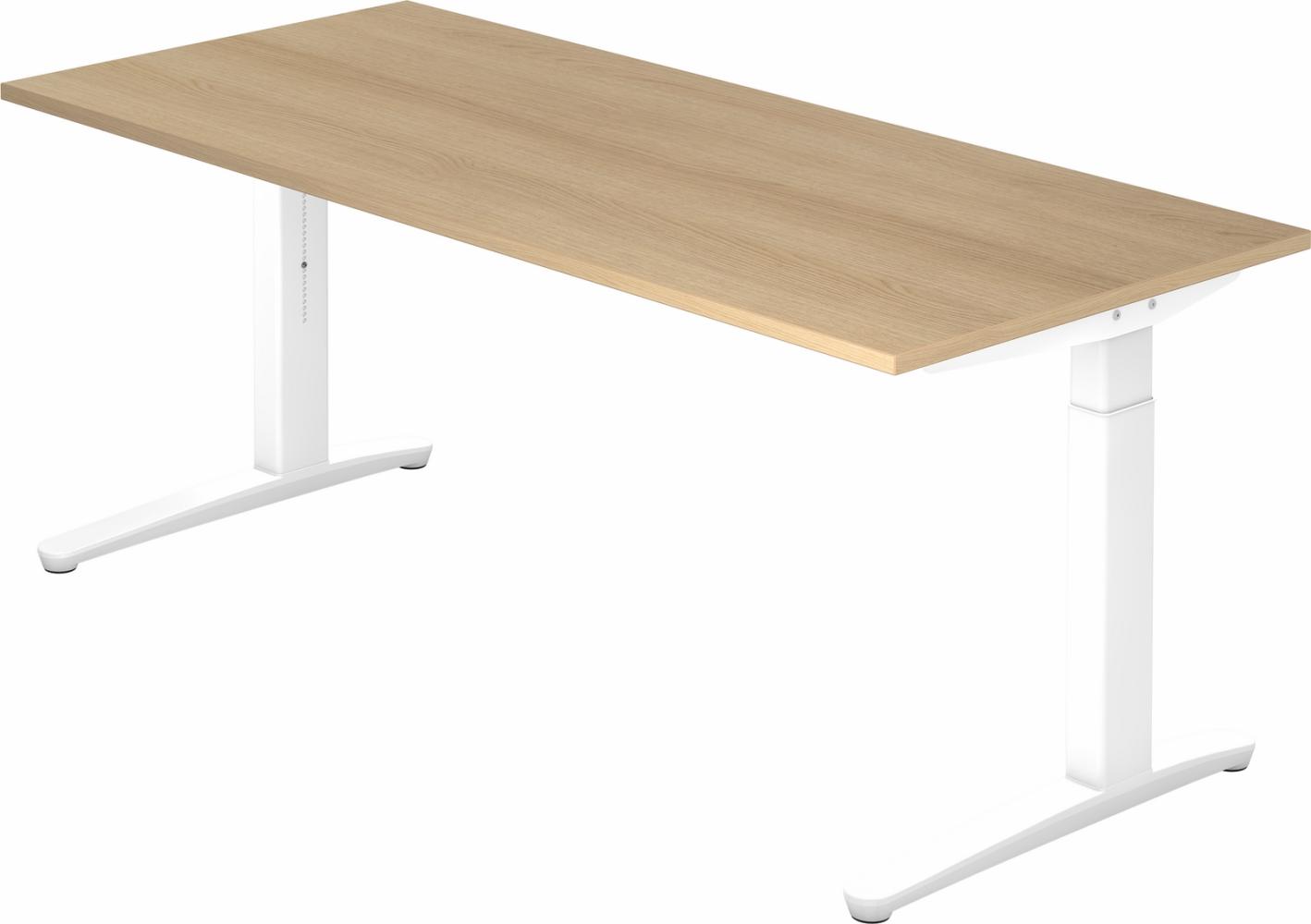 bümö® Design Schreibtisch XB-Serie höhenverstellbar, Tischplatte 200 x 100 cm in Eiche, Gestell in weiß Bild 1