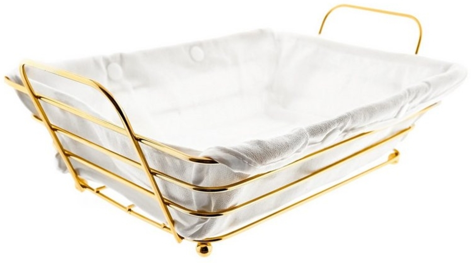Brotkorb in Gold Edelstahl mit cremeweißem Baumwolltuch Brotbehälter Rechteckig Bild 1