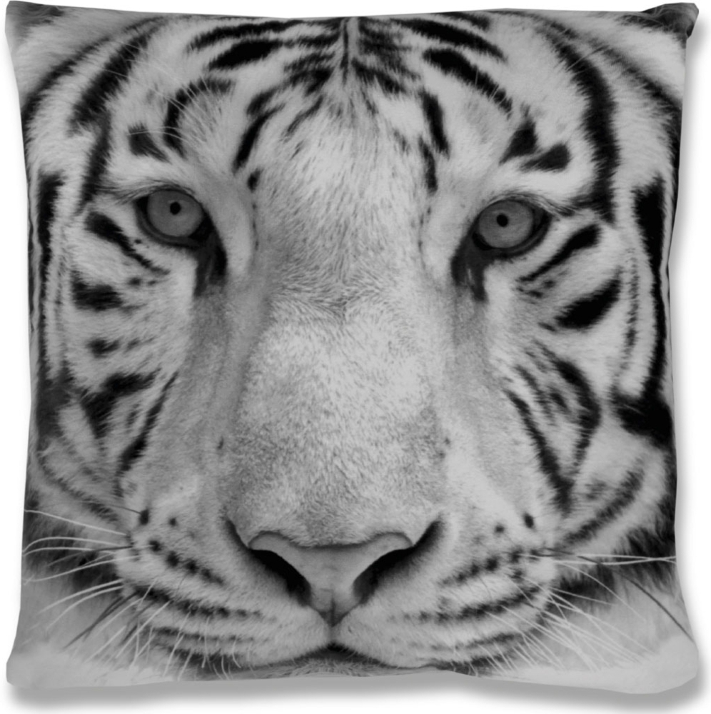 Bestlivings Dekokissen Fotodruck Motiv in 40x40 cm, Flauschig weiches Kissen in vielen Motiven erhältlich ( Design: Tiger Grey ) Bild 1