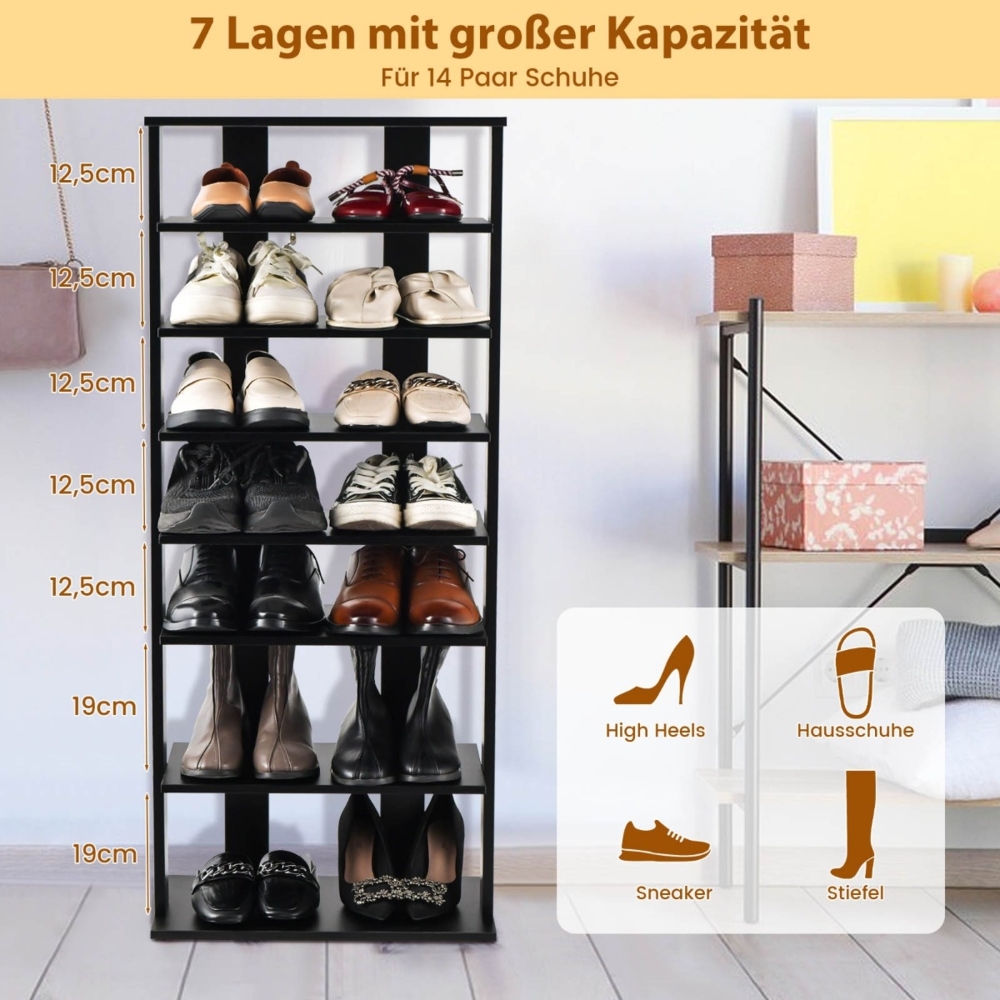 Höheverstellbarer 8 stufiger Schuhständer aus Holz Schuhregal Freistehender Eckregal Braun Bild 1