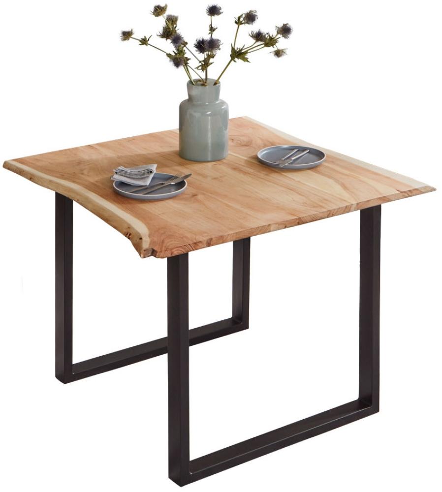 Geschwungener Esstisch, massive Baumkante, Akazie Natur 90x90 schwarz BILLY 526509 Bild 1