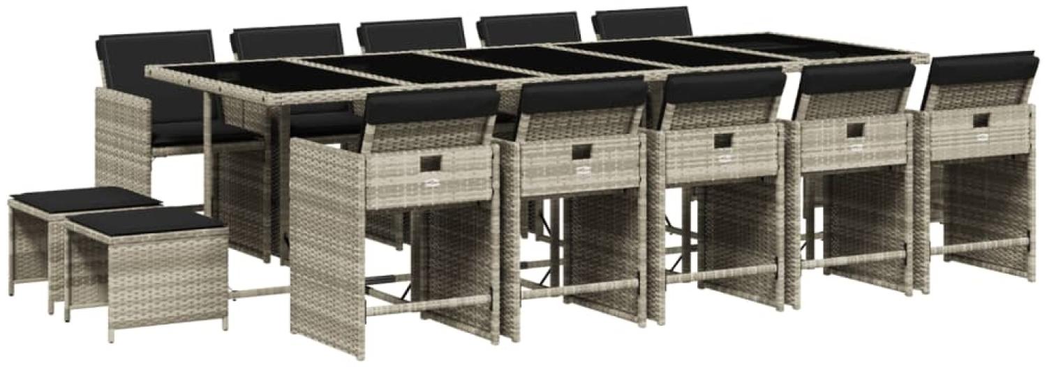 vidaXL 15-tlg. Garten-Essgruppe mit Kissen Hellgrau Poly Rattan 3211175 Bild 1