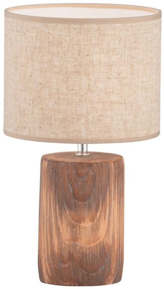 FISCHER & HONSEL LED Nachttischlampe, Dimmfunktion, LED wechselbar, Warmweiß, mit Beton-Fuß Holz-Optik & Landhausstil Leinen-Schirm Beige, 43cm groß Bild 1