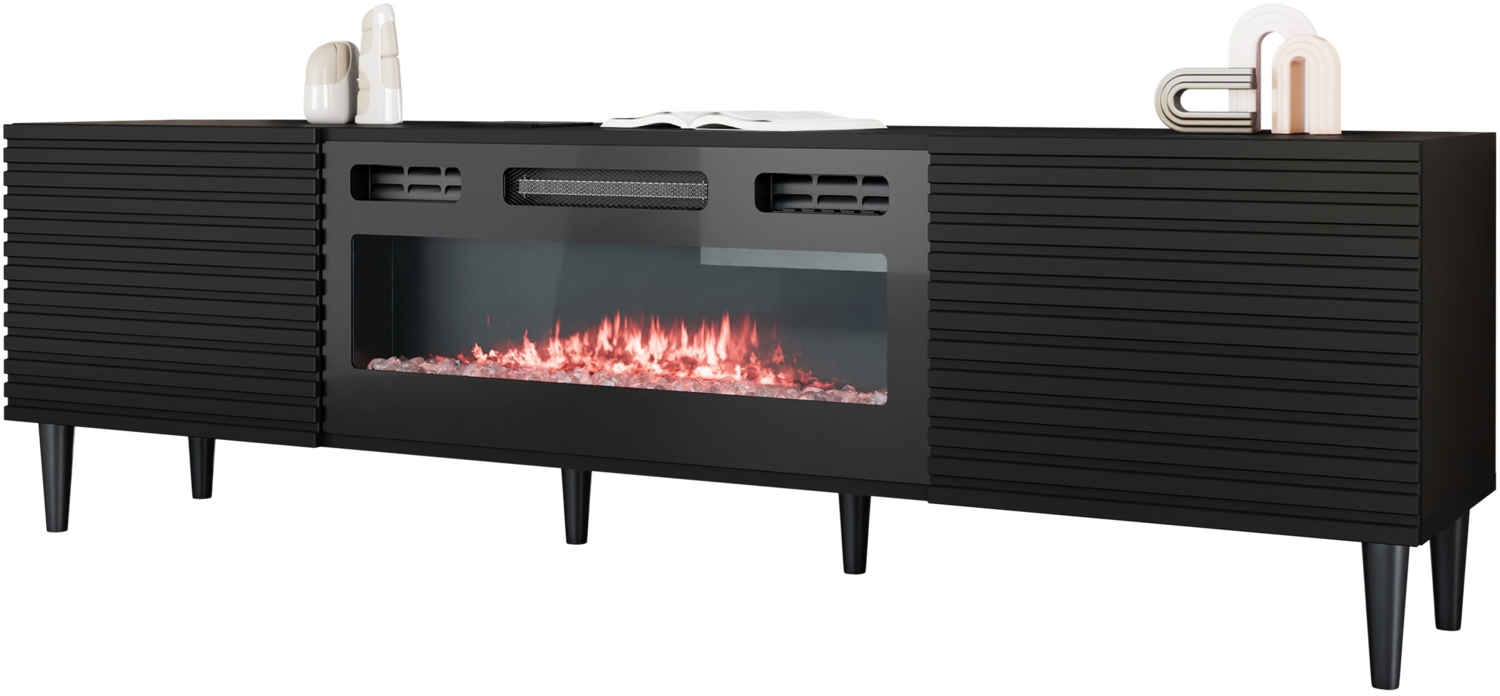 TV-Schrank Nakomo 2K EF mit Kamin (mit zwei Klappen) Realistische LED-Flamme, 181x40x53 cm Bild 1