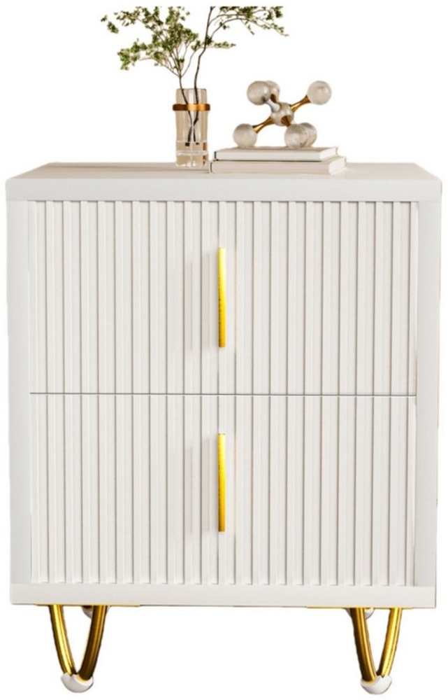 oyajia Nachttisch Nachtschrank mit 3 Schubladen, Beistelltisch, Nachtkommode (Metallfüße, Weiß, 40 x 49 x 40 cm / 40 x 66 x 40 cm), für Kinderzimmer/Schlafzimmer/Wohnzimmer Bild 1