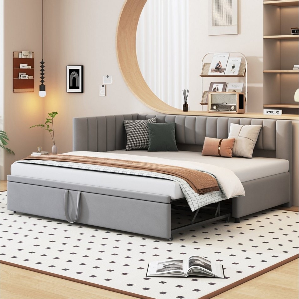 Flieks Daybett, L-förmiges Polsterbett Schlafsofa mit Ausziehbett 90x200cm/180x200cm Bild 1