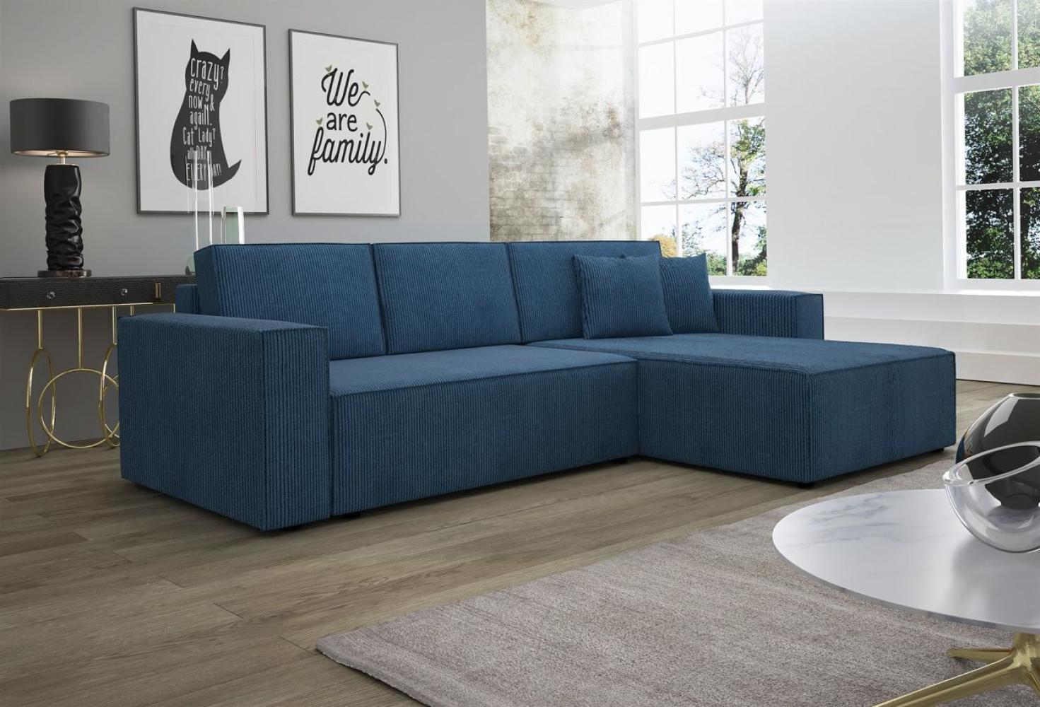 Ecksofa Schlafsofa Sofa CONOR PREMIUM Stoff Poso Marineblau Ottomane Rechts Bild 1