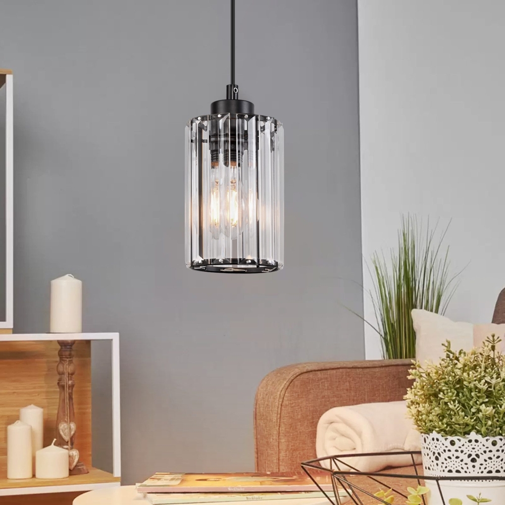 ZMH Pendelleuchte Esstisch Hängelampe Wohnzimmer - Esstischlampe Schwarz E27 Hängeleuchte Schlafzimmer 1 Flammig Pendellampe Modern Esszimmerlampe Kristall für Flur Küche Hotel(ohne Leuchtmittel) Bild 1