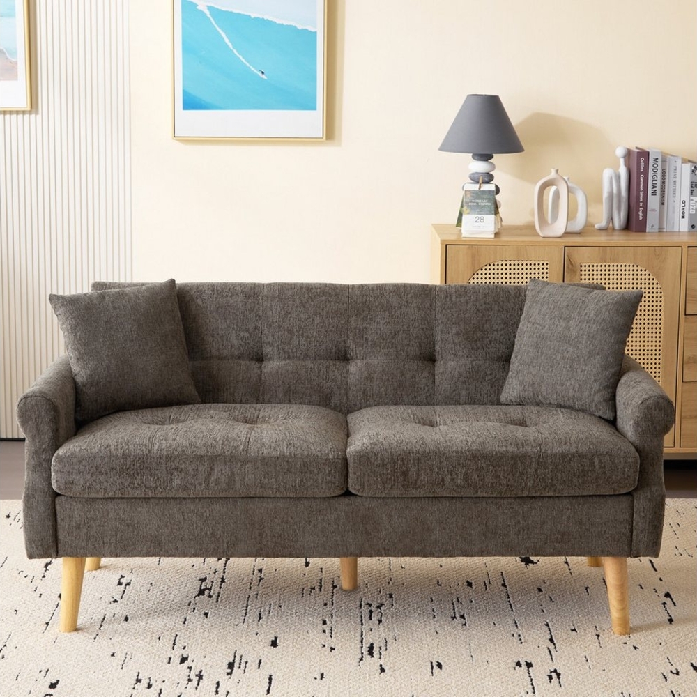 Merax 2-Sitzer Doppelsofa mit dicken Kissen, Holzbeinen und Armlehne, 162x74x77 cm, Polstersofa Sofa aus Chenille-Stoff für Wohnzimmer/Schlafzimmer Bild 1