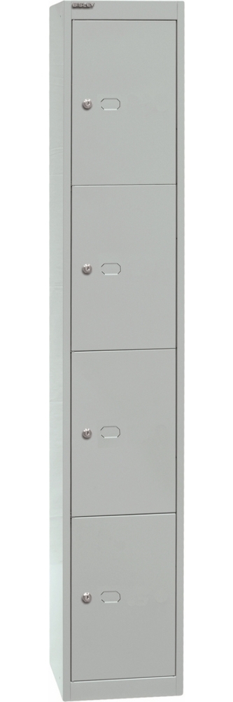 Bisley Garderobenschrank Office mit Schloss aus Stahlblech, 4 Fächer - Spind abschließbar für Sportzeug, Kleidung & Co. - Tiefe: 30,5 cm - Farbe: lichtgrau, CLK124-645 Bild 1
