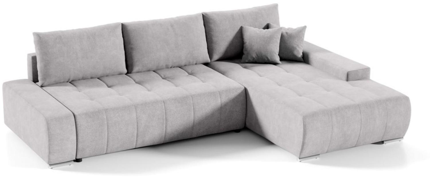 Ecksofa Sofa mit Schlaffunktion VOGAR Stoff Aston Silbergrau Ottomane Rechts Bild 1