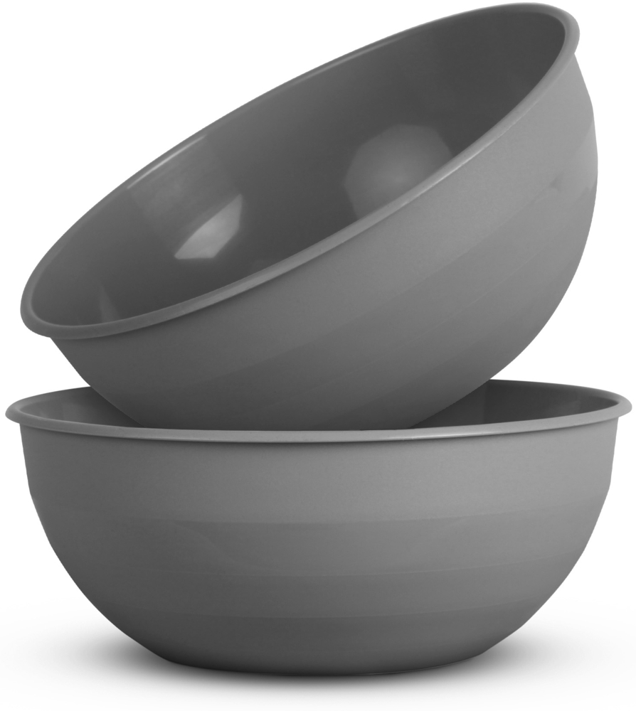 2er Pack Kunststoff Schüssel Plastikschüssel - BPA Frei - Spülmaschinenfest - ( Ø25,5cm / Grau ) Bruchfester PP - Salatschüssel Rührschüssel Schüssel Bild 1
