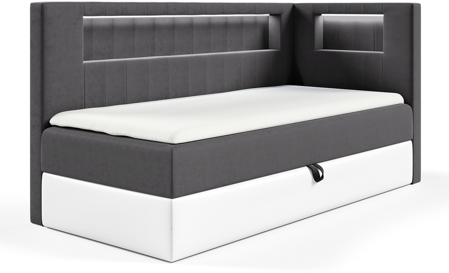 MEBLINI Kinderbett mit Bettkasten GARETH 3 100x200 Rechts – H3/Dunkelgrau Samt Gepolstert Einzelbett mit Matratze - Polsterbett mit Stauraum - Bett mit Kopfteil – Stauraumbett Bild 1