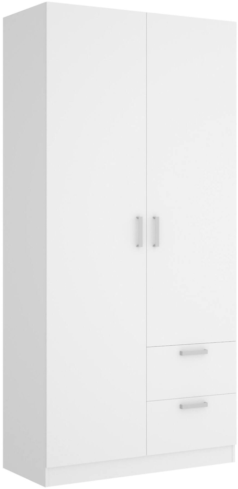 Dmora Kleiderschrank 2 Türen Amp, Kleiderbügel für Schlafzimmer, Kleiderschrank mit 2 Schubladen, 100x52h215 cm, Weiß Bild 1