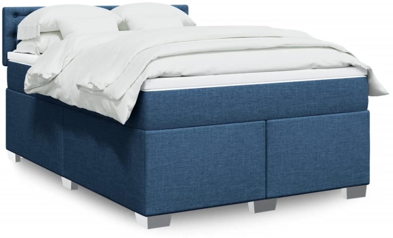 vidaXL Boxspringbett mit Matratze Blau 160x200 cm Stoff 3288259 Bild 1