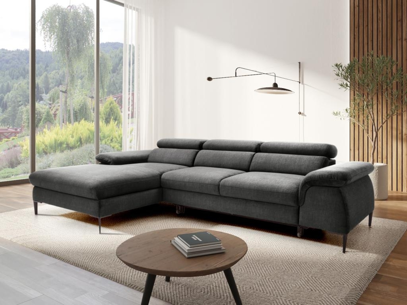 Vente-unique - Ecksofa mit Schlaffunktion - Ecke links - Samt - Anthrazit - SEPINA Bild 1