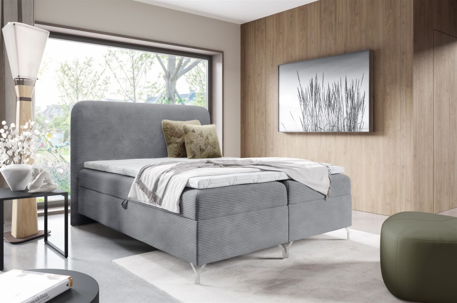 Boxspringbett Schlafzimmerbett EMILIO PREMIUM 140x220cm Stoff Poso Grau Bild 1