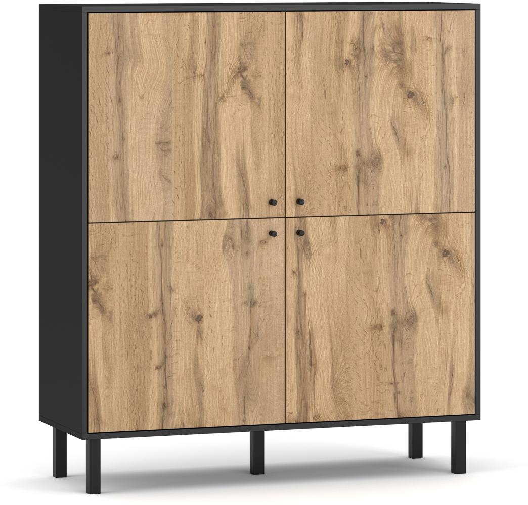 Domando Highboard San Severo M2 Modern für Wohnzimmer Breite 120cm, hohe Metallfüße, Schwarz Matt und Wotan Eiche Bild 1