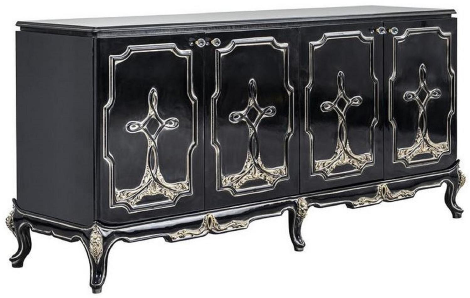 Casa Padrino Luxus Barock Sideboard Schwarz / Gold - Handgefertigter Massivholz Schrank mit 4 Türen - Barock Möbel - Edel & Prunkvoll Bild 1