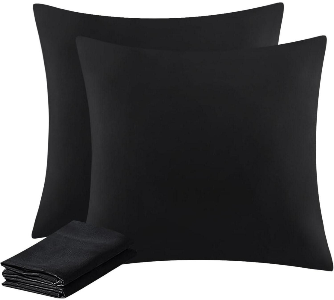 Kissenbezug 50x50 2er Set Schwarz Mikrofaser Reißverschluss Weich Bild 1