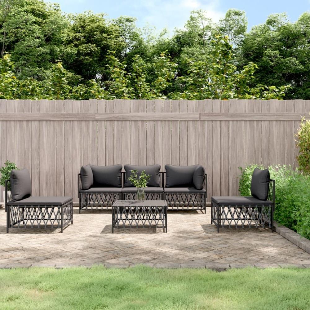 vidaXL 6-tlg. Garten-Lounge-Set mit Kissen Anthrazit Stahl 3186841 Bild 1