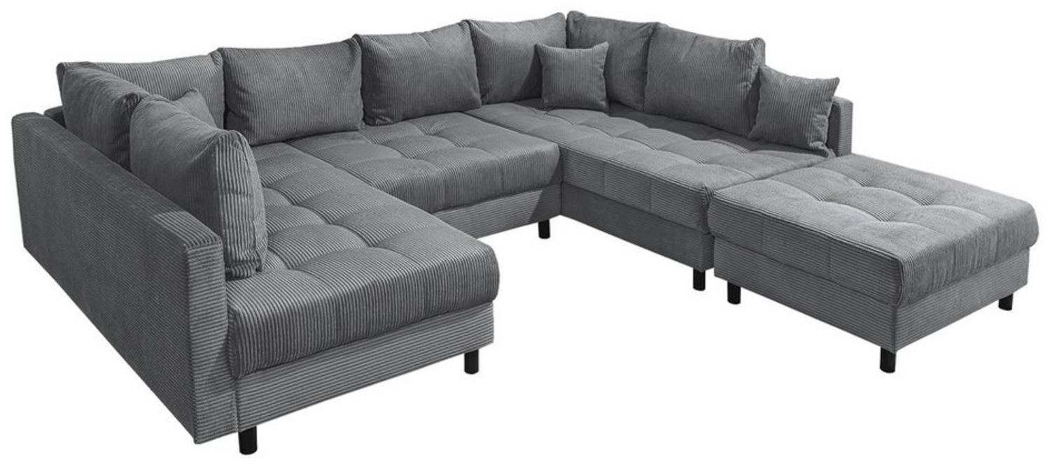 riess-ambiente Wohnlandschaft KENT 305cm anthrazit / schwarz · inkl. Hocker · U-Form · XXL Couch, Einzelartikel 1 Teile, Ecksofa · Wohnzimmer · mit Federkern · Cord-Bezug · Modern Design Bild 1